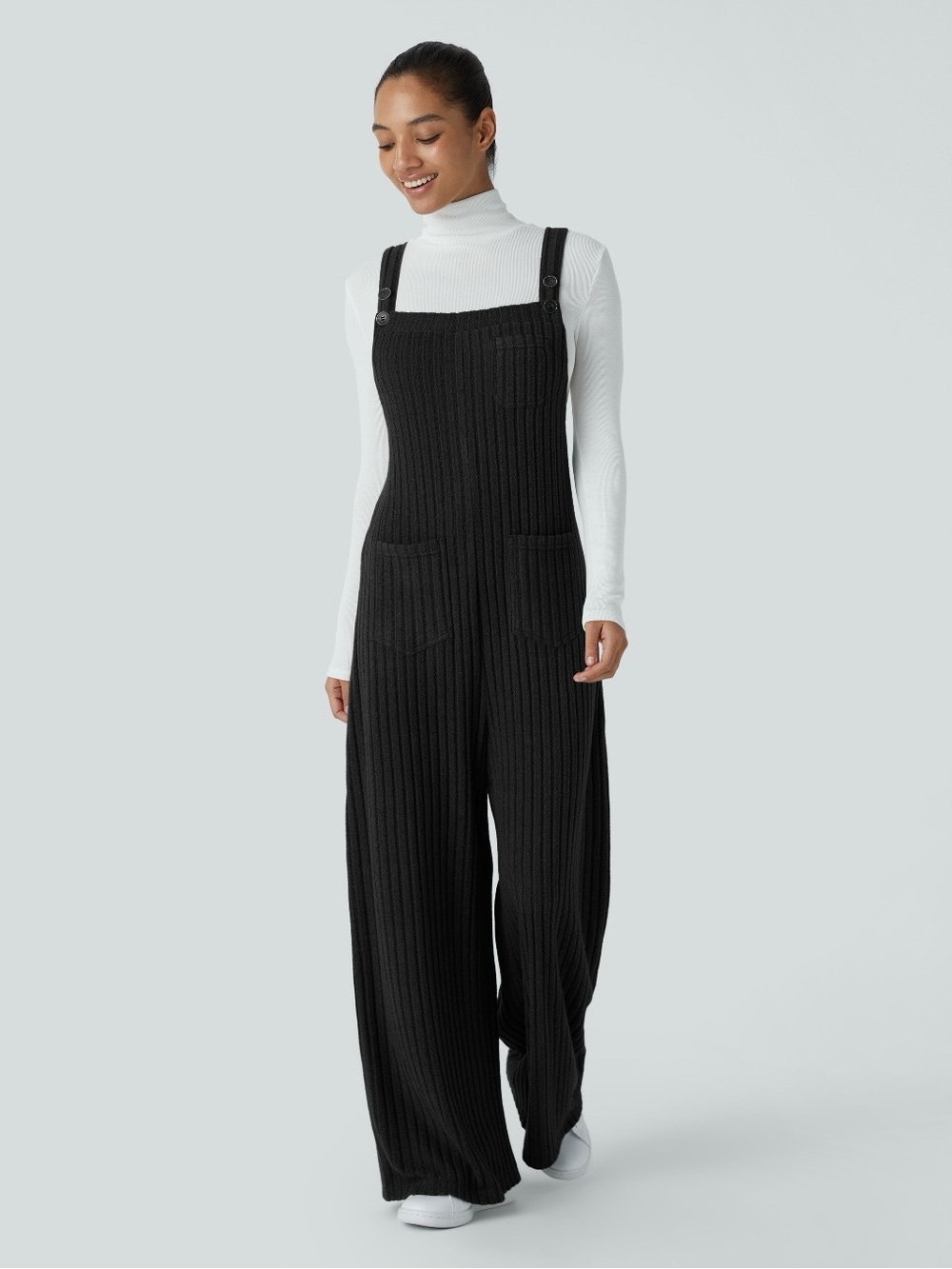 Halara Easy Peezy Black Long-Sleeve Wide-Leg Jumpsui